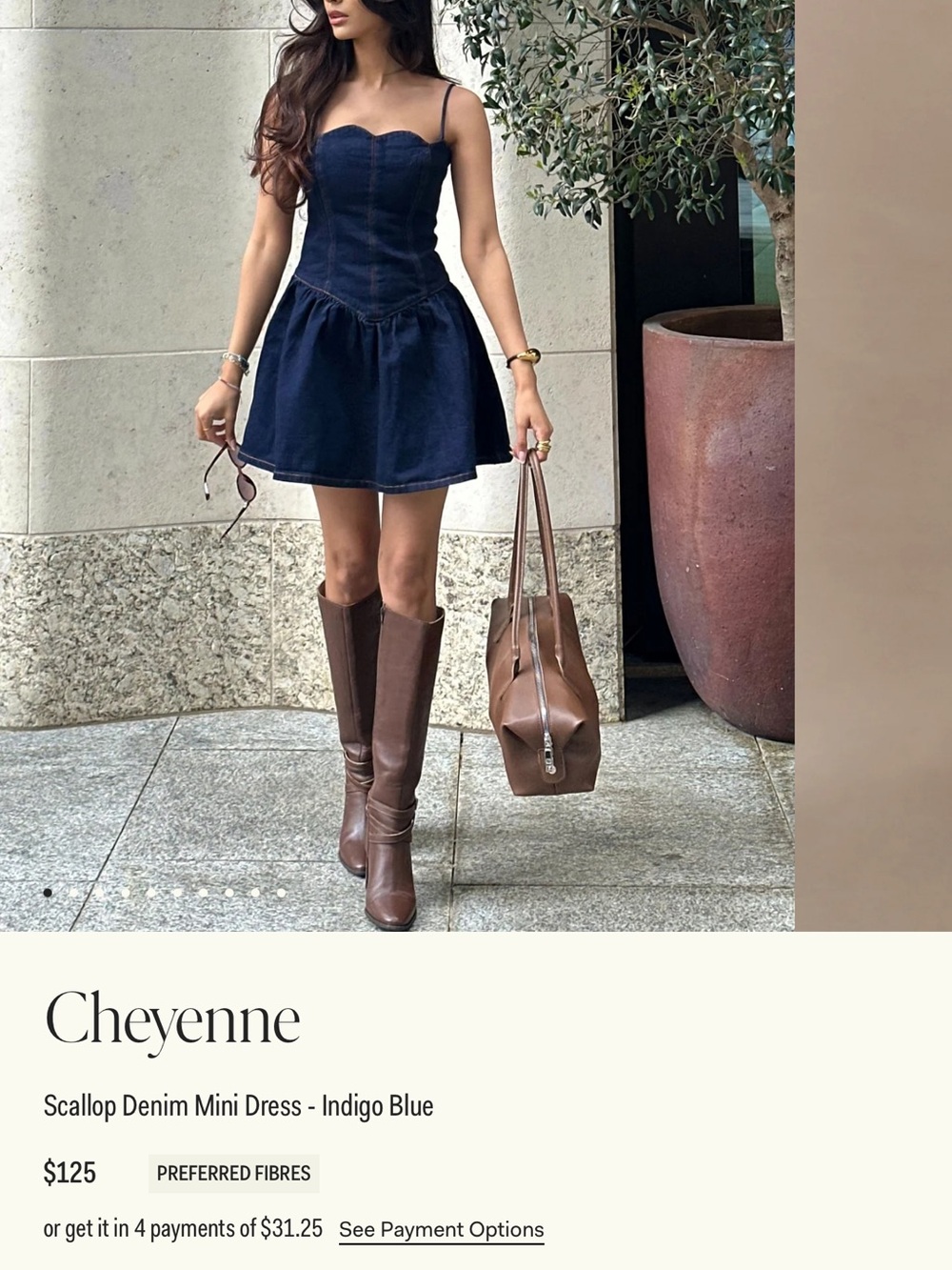 Meshki Cheyenne Scallop Denim Mini Dress - Indigo Blue